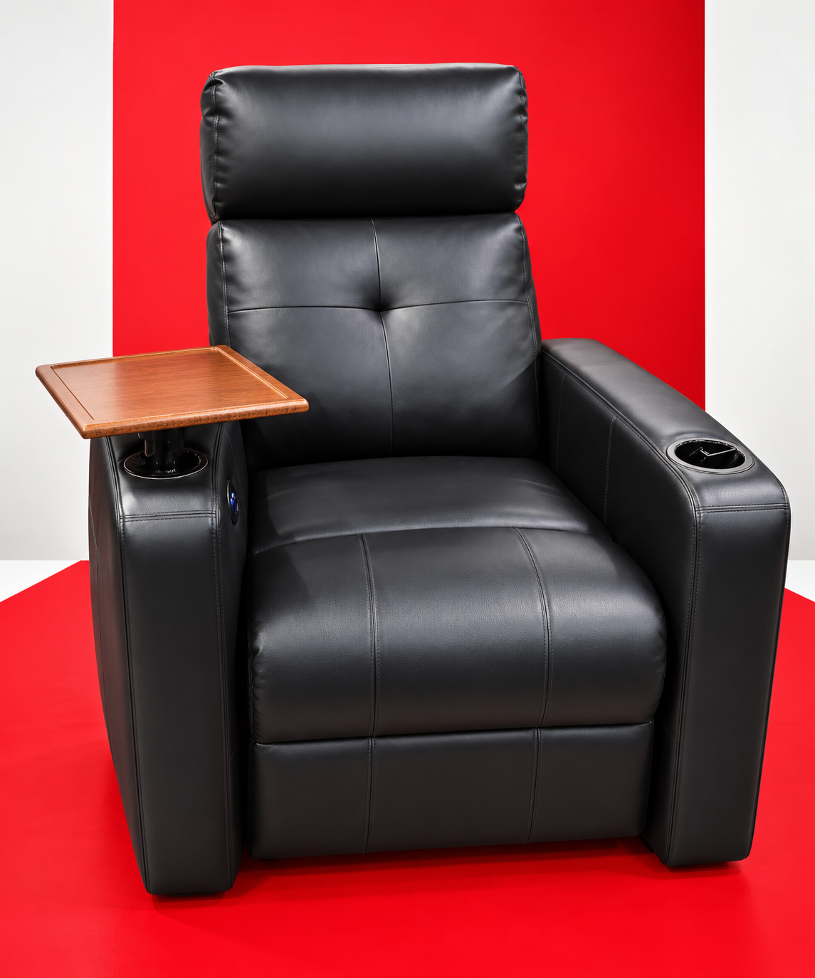 Black Leather Recliner in Red Studio