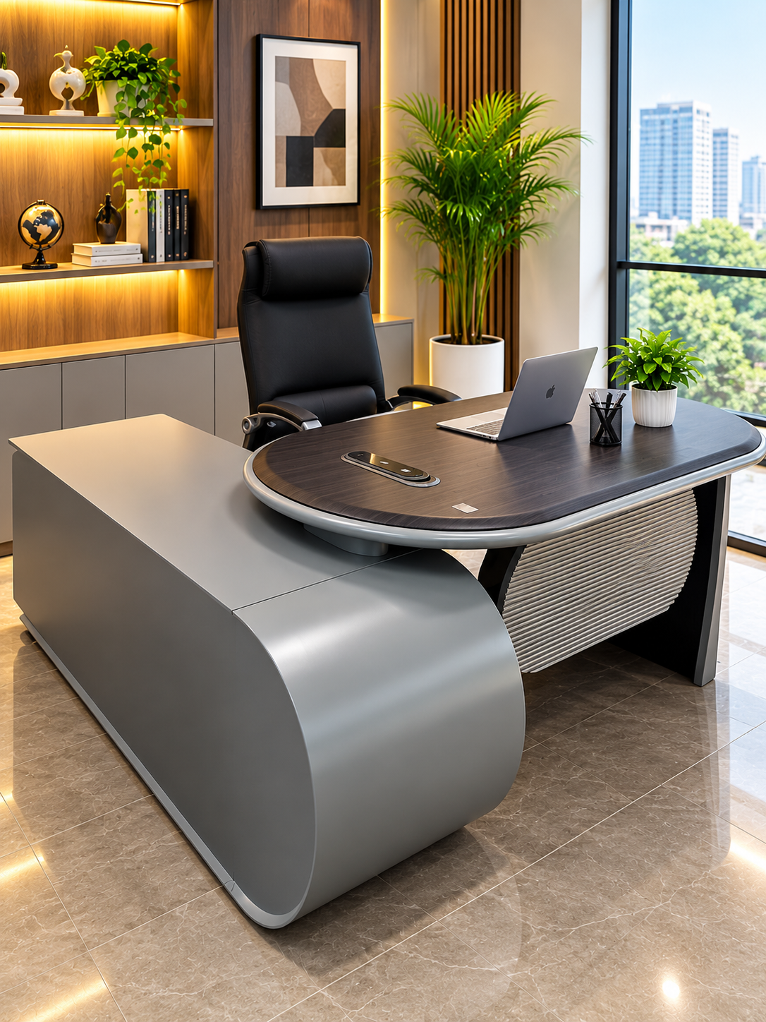 Modern Executive Office with Sculpted Desk