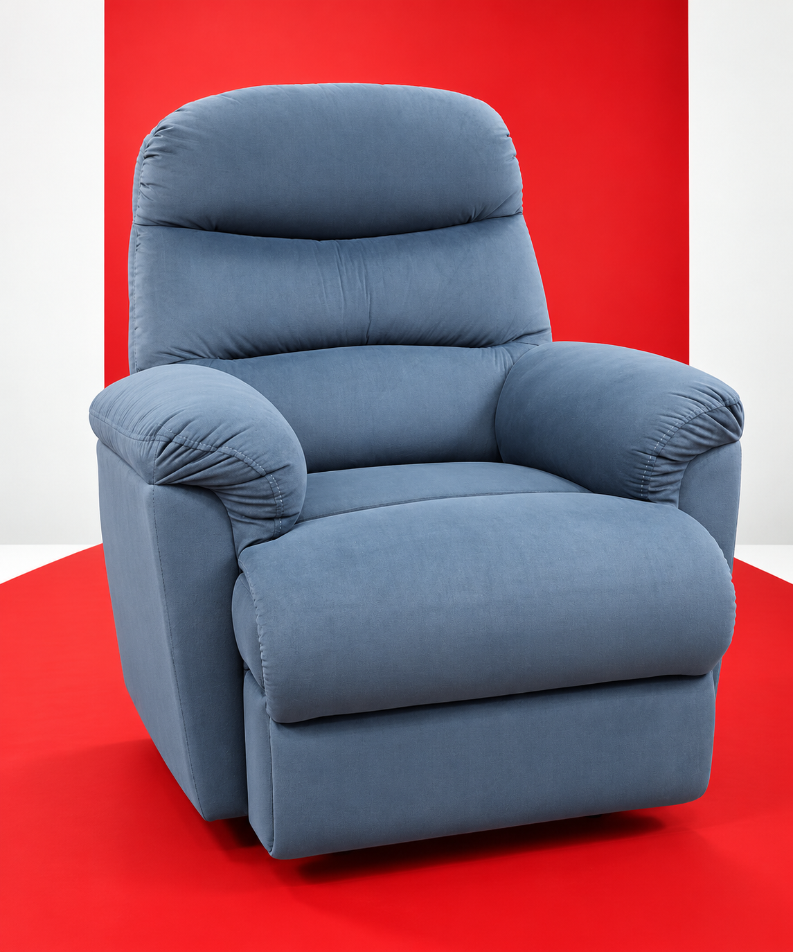 Plush Recliner on Red Studio Backdrop
