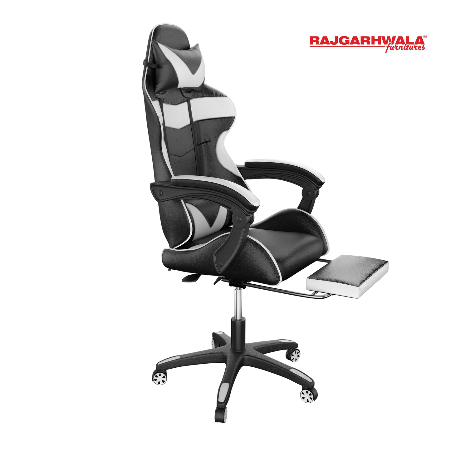 Rajgarhwala Gaming Chair Office Chair Computer Chair High Back PU Leather Desk Chair Ergonomic Adjustable Reclining Swivel Game Chair with Footrest Lumbar Support Headrest Armrest (White)