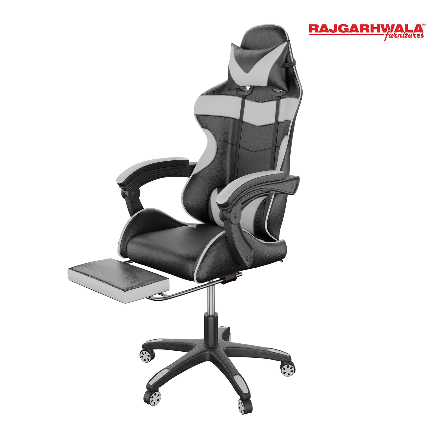 Rajgarhwala Gaming Chair Office Chair Computer Chair High Back PU Leather Desk Chair Ergonomic Adjustable Reclining Swivel Game Chair with Footrest Lumbar Support Headrest Armrest (White)