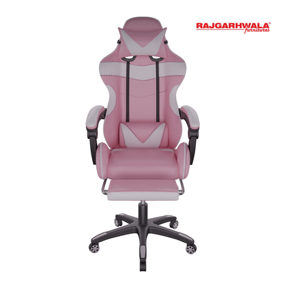 Rajgarhwala Gaming Chair Office Chair Computer Chair High Back PU Leather Desk Chair Ergonomic Adjustable Reclining Swivel Game Chair with Footrest Lumbar Support Headrest Armrest (Pink)