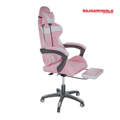 Rajgarhwala Gaming Chair Office Chair Computer Chair High Back PU Leather Desk Chair Ergonomic Adjustable Reclining Swivel Game Chair with Footrest Lumbar Support Headrest Armrest (Pink)