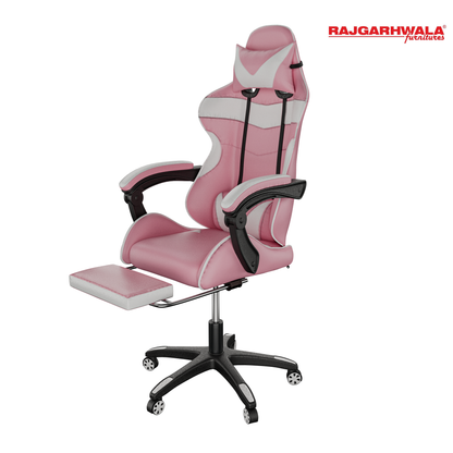 Rajgarhwala Gaming Chair Office Chair Computer Chair High Back PU Leather Desk Chair Ergonomic Adjustable Reclining Swivel Game Chair with Footrest Lumbar Support Headrest Armrest (Pink)