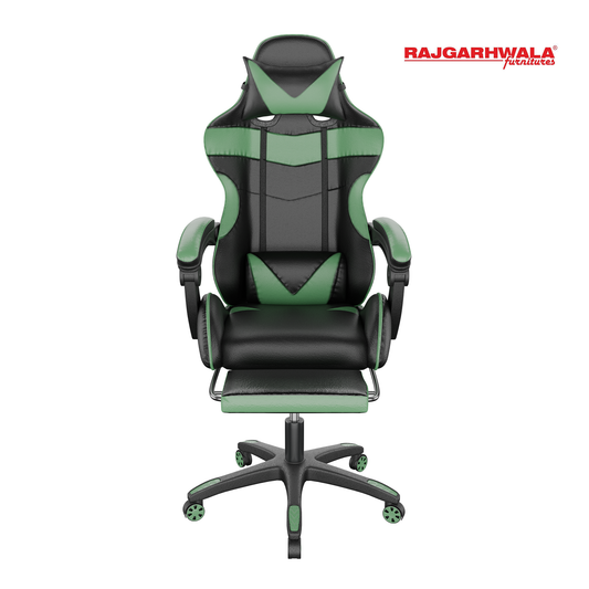 Rajgarhwala Gaming Chair Office Chair Computer Chair High Back PU Leather Desk Chair Ergonomic Adjustable Reclining Swivel Game Chair with Footrest Lumbar Support Headrest Armrest (Green)