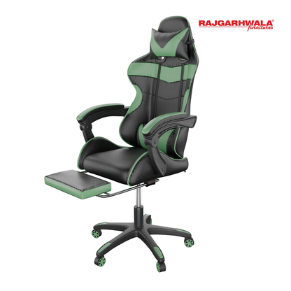 Rajgarhwala Gaming Chair Office Chair Computer Chair High Back PU Leather Desk Chair Ergonomic Adjustable Reclining Swivel Game Chair with Footrest Lumbar Support Headrest Armrest (Green)