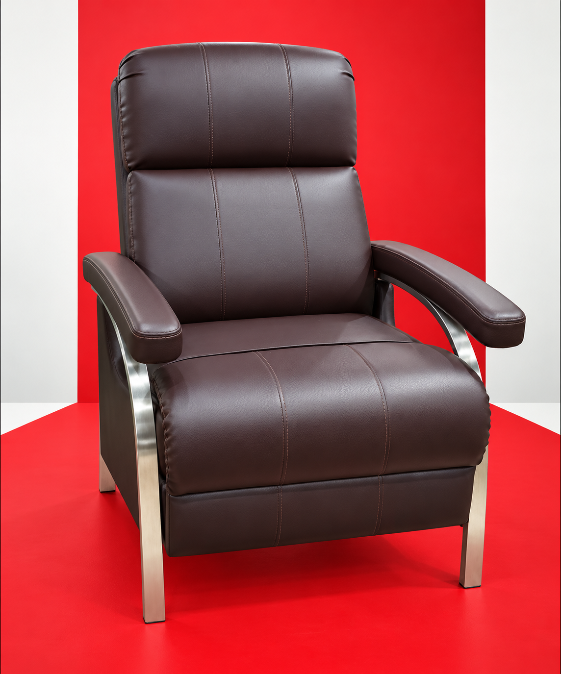 Dark Brown Leather Recliner on Red Studio Set