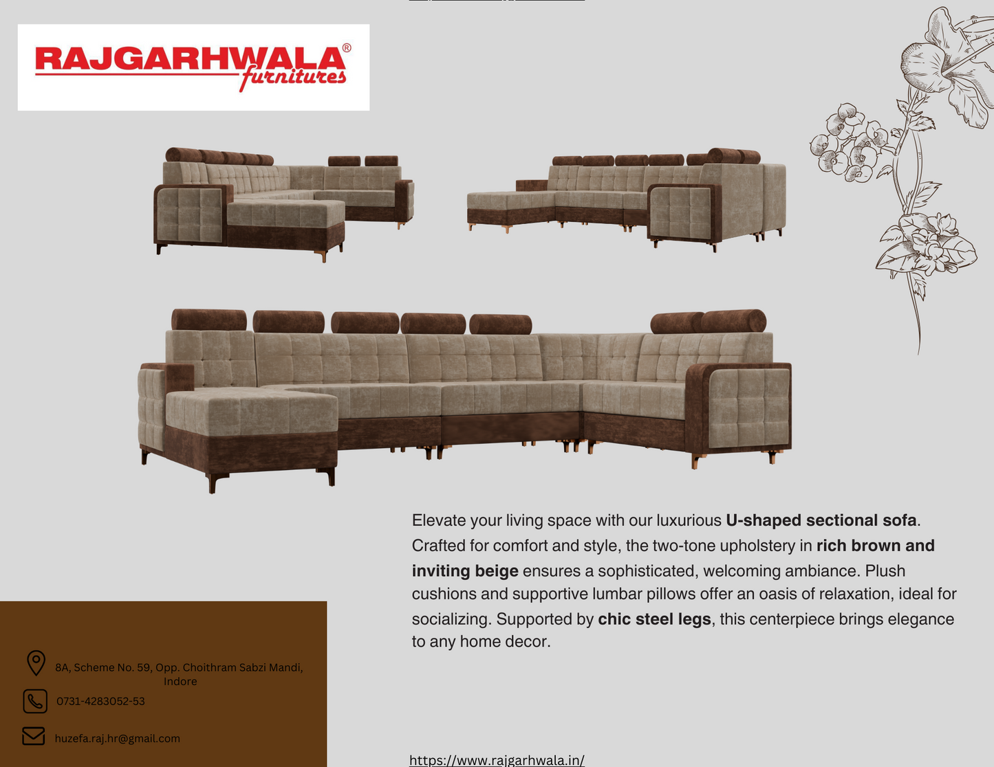 Sheesham Wooden 5 Seater Sofa Set for Living Room- 5 Seater Fabric L Shape Sofa Set (Design 15)