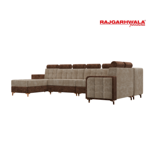 Sheesham Wooden 5 Seater Sofa Set for Living Room- 5 Seater Fabric L Shape Sofa Set (Design 15)