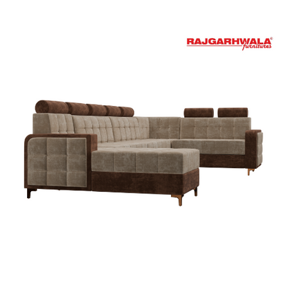 Sheesham Wooden 5 Seater Sofa Set for Living Room- 5 Seater Fabric L Shape Sofa Set (Design 15)