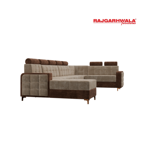 Sheesham Wooden 5 Seater Sofa Set for Living Room- 5 Seater Fabric L Shape Sofa Set (Design 15)