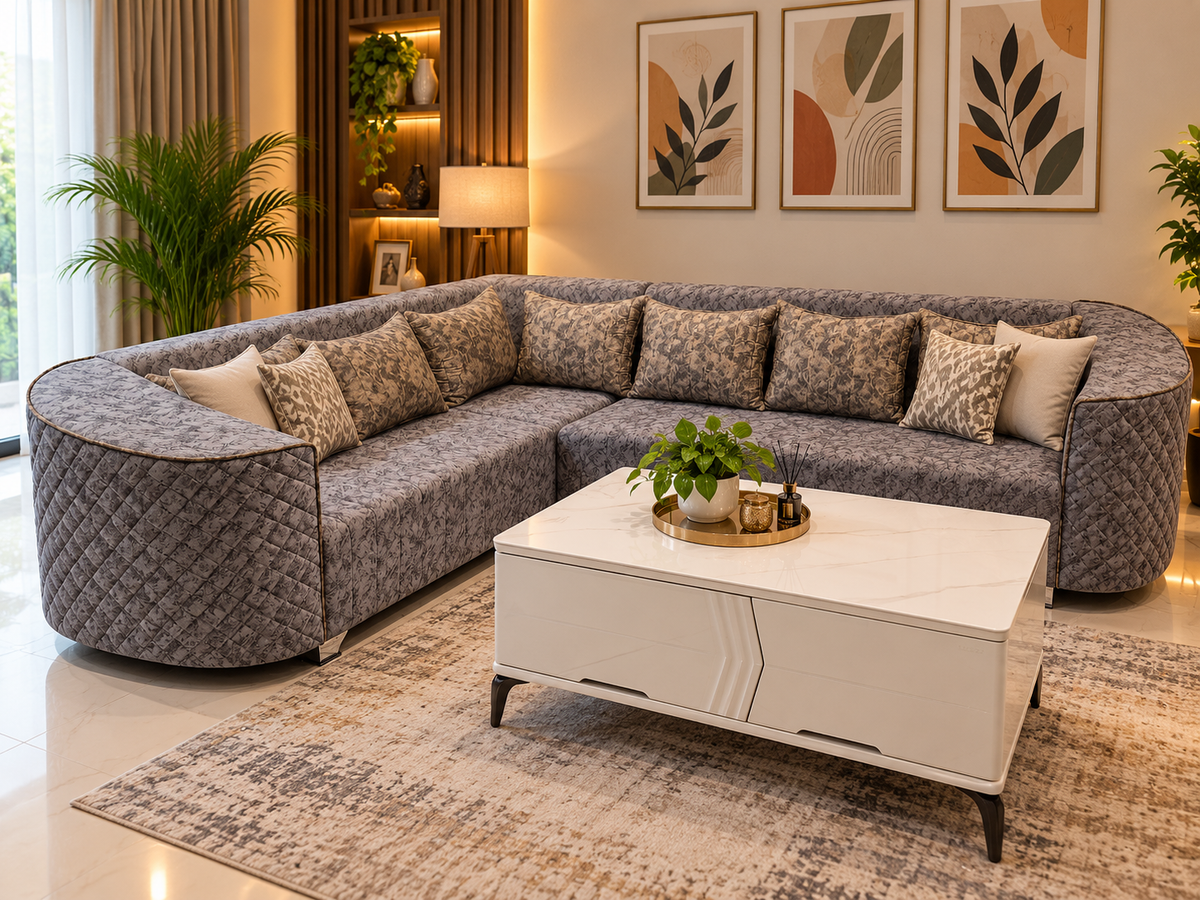 Warm Modern Grey Sectional Living Room