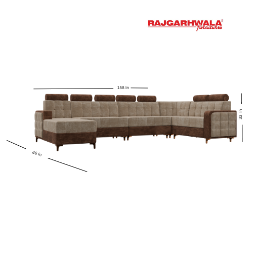 Sheesham Wooden 5 Seater Sofa Set for Living Room- 5 Seater Fabric L Shape Sofa Set (Design 15)