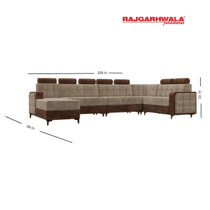 Sheesham Wooden 5 Seater Sofa Set for Living Room- 5 Seater Fabric L Shape Sofa Set (Design 15)