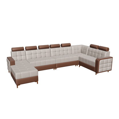 Sheesham Wooden 5 Seater Sofa Set for Living Room- 5 Seater Fabric L Shape Sofa Set (Design 15)